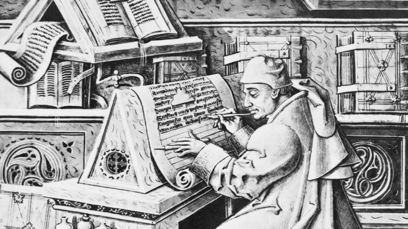 Medieval scribe at work